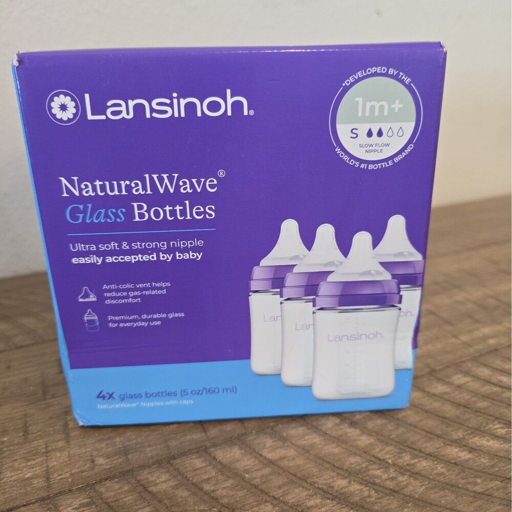Lansinoh Glass Baby Bottles, Anti-Colic, White, 5oz, 4 Count, with Slow Flow ...